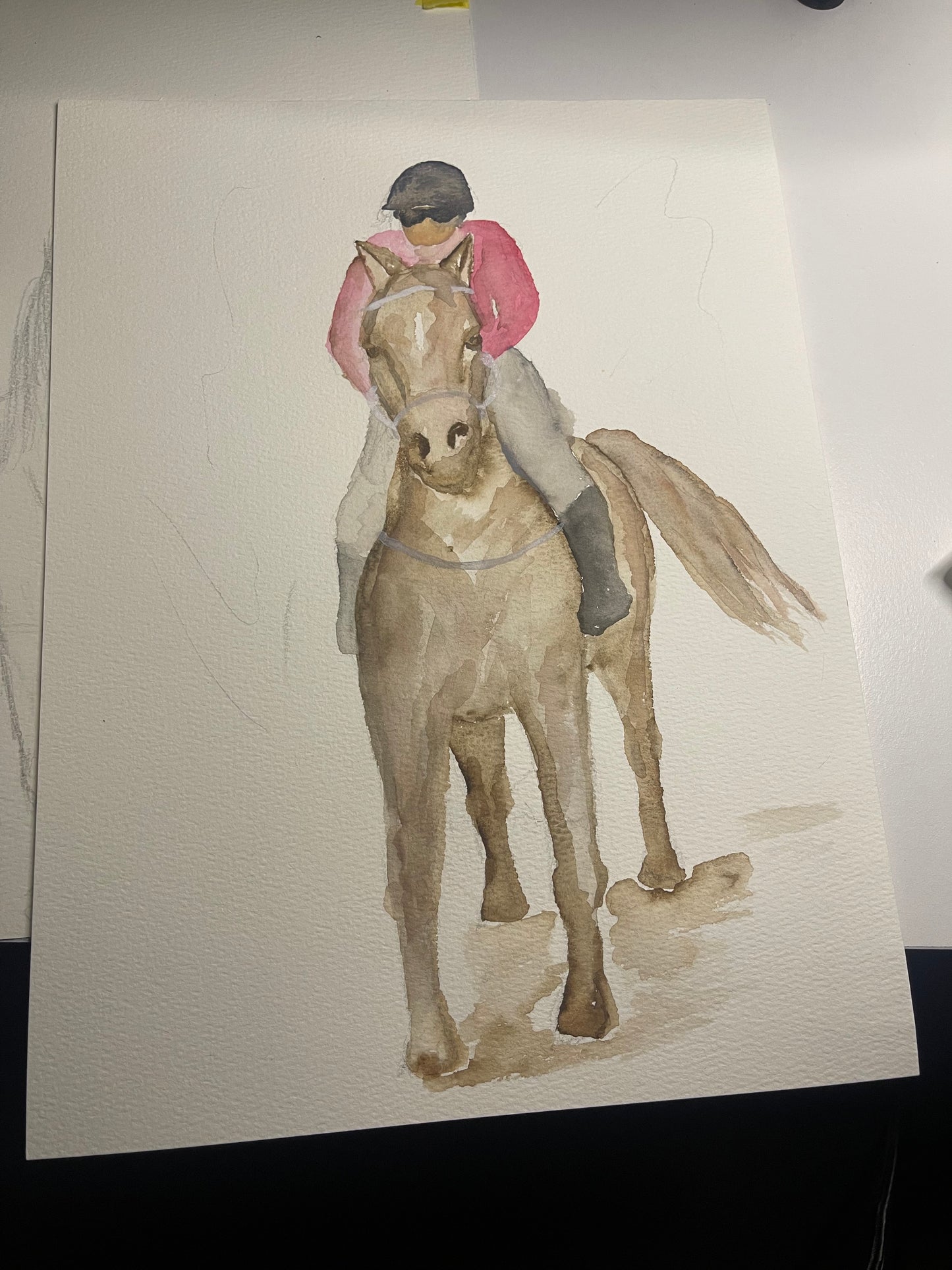 Original Watercolor Painting – Rider with Horse (9x12 in)