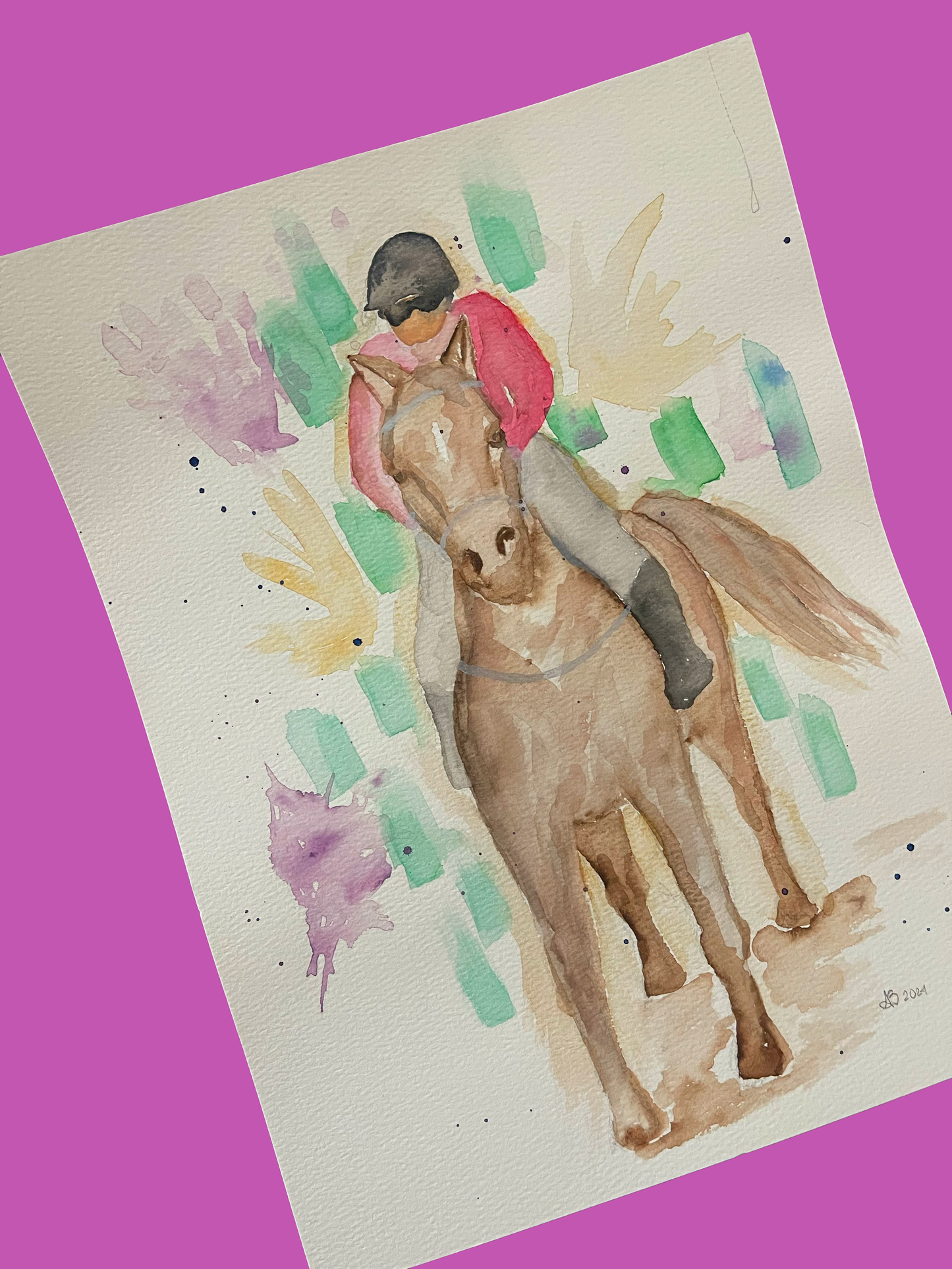 Original Watercolor Painting – Rider with Horse (9x12 in)