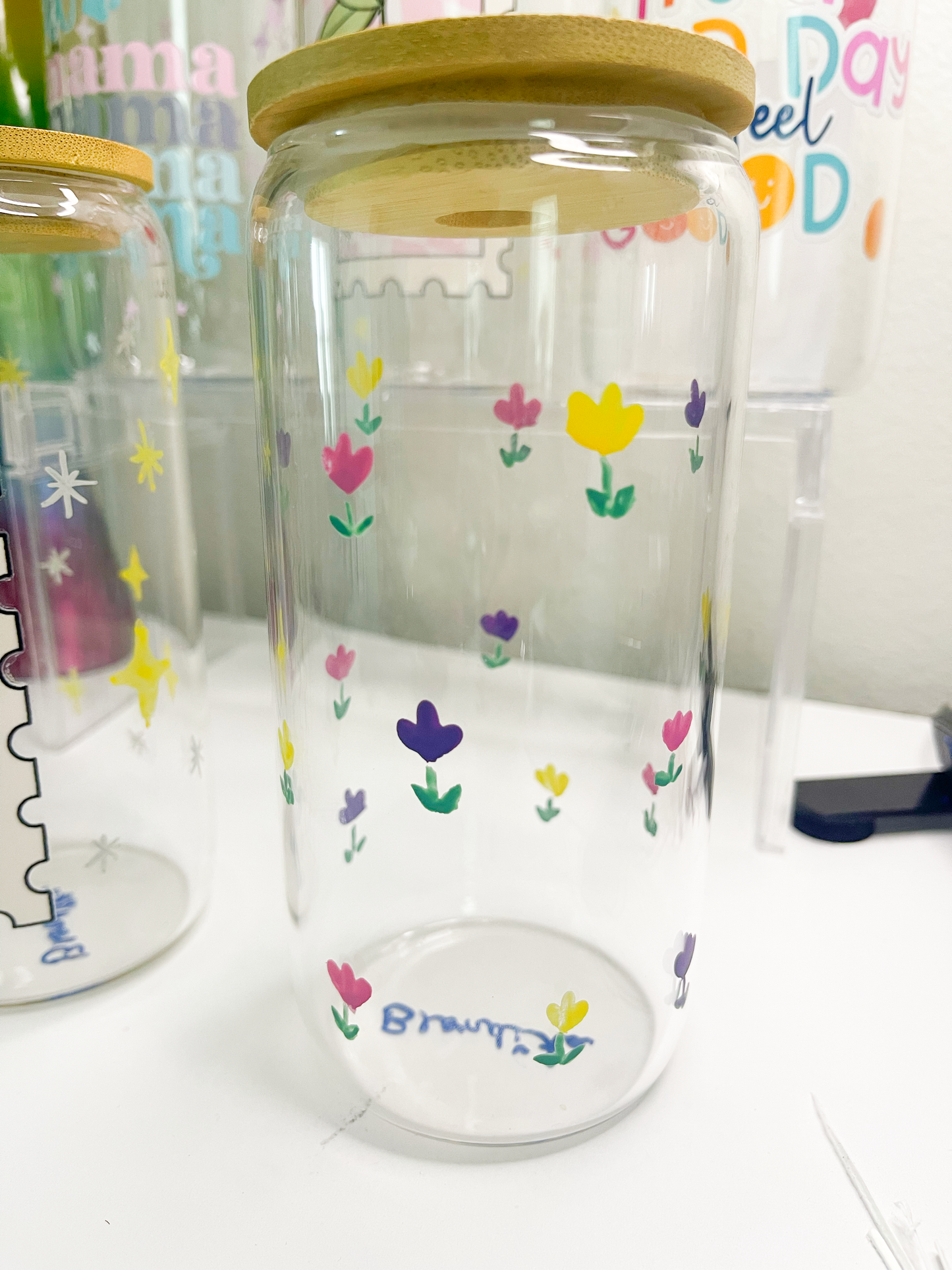 tulips 🌷 | Hand-Painted 16 oz Glass Tumbler| Iced Coffee Cup with Lid and Straw | Reusable Glass Cup